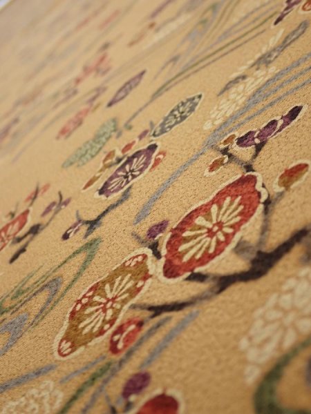 Photo4: 1F04z80  Japanese Kimono Silk  FABRIC Plum blossom Ochre 64.2x14.8 (4)