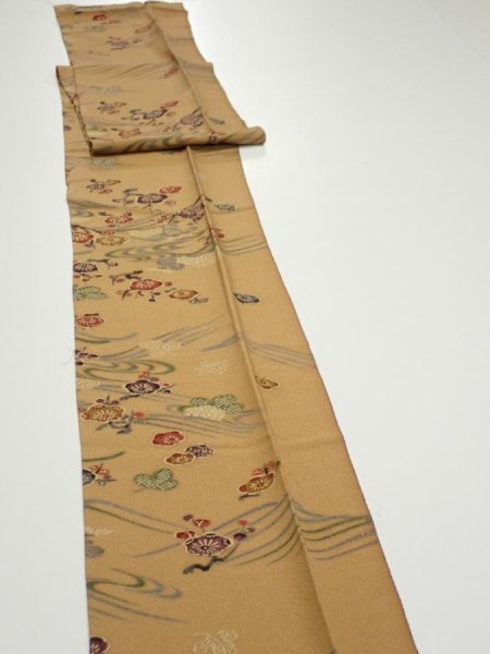 Photo3: 1F09z50  Japanese Kimono Silk  FABRIC Plum blossom Ochre 82.7x7.3 (3)