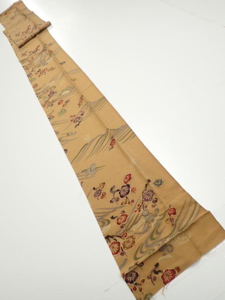 Photo5: 1F09z50  Japanese Kimono Silk  FABRIC Plum blossom Ochre 82.7x7.3 (5)