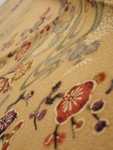Photo5: 1F10z20  Japanese Kimono Silk  FABRIC Plum blossom Ochre 33.9x7.3 (5)