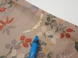 Photo8: 1F01z60  Japanese Kimono Silk  FABRIC Flowers Brown-Gray 44.9x14.4 (8)