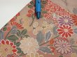 Photo7: 1F04z90  Japanese Kimono Silk  FABRIC Flowers Brown-Gray 68.1x14.4 (7)