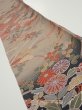 Photo1: 1F08z50  Japanese Kimono Silk  FABRIC Flowers Brown-Gray 63.8x7.3 (1)