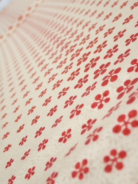 Photo4: 1F01z60  Japanese Kimono Silk  FABRIC Plum blossom Off-white 44.9x14.2 (4)