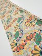 Photo1: 1F08z40  Japanese Kimono Silk  FABRIC Genjiguruma Olive-Gray 57.5x7.3 (1)