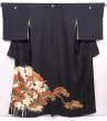 Photo1: 6310T01z1570 Vintage Japanese Kimono Silk TOMESODE Pine Black (1)