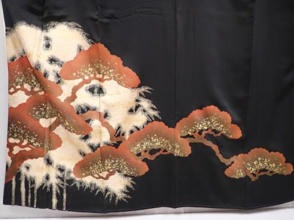 Photo5: 6310T01z1570 Vintage Japanese Kimono Silk TOMESODE Pine Black (5)