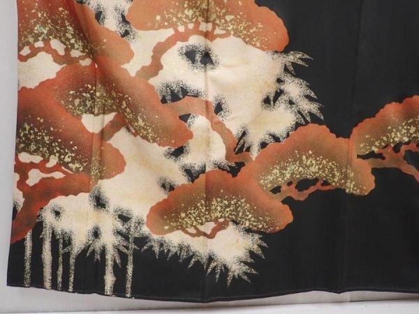 Photo6: 6310T01z1570 Vintage Japanese Kimono Silk TOMESODE Pine Black (6)