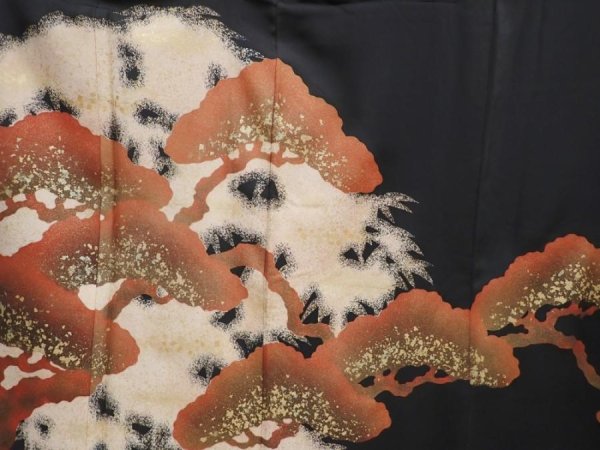 Photo8: 6310T01z1570 Vintage Japanese Kimono Silk TOMESODE Pine Black (8)