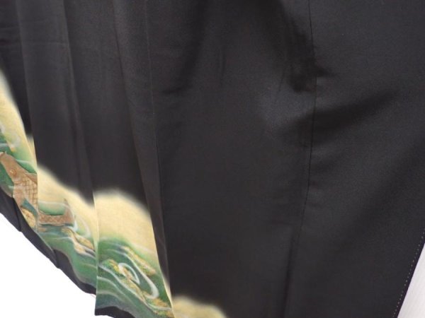 Photo4: 6310T02z1150 Vintage Japanese Kimono Silk Artist work TOMESODE Carp Black (4)