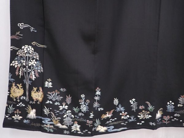 Photo6: 6310T03z1500 Vintage Japanese Kimono Silk TOMESODE Tree Black (6)