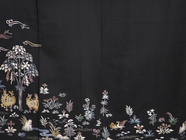 Photo8: 6310T03z1500 Vintage Japanese Kimono Silk TOMESODE Tree Black (8)