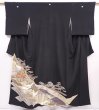 Photo1: 6310T04z1370  Japanese Kimono Silk TOMESODE Flower cart Black (1)