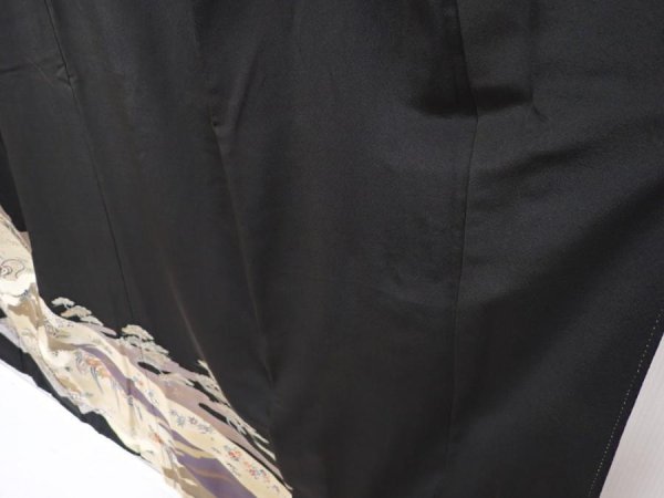 Photo4: 6310T04z1370  Japanese Kimono Silk TOMESODE Flower cart Black (4)
