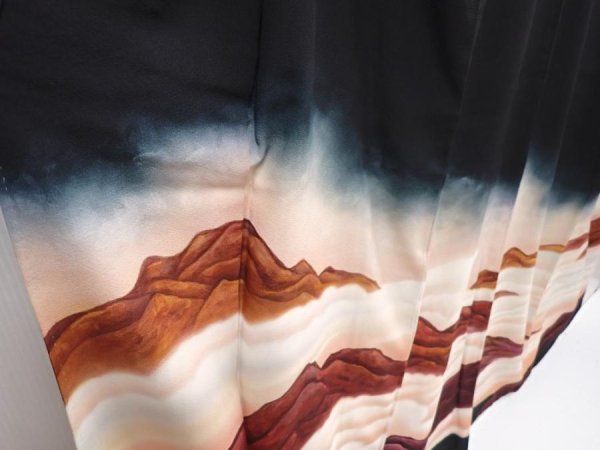 Photo3: 6310T05z1770 Vintage Japanese Kimono Silk TOMESODE Mountain Black (3)