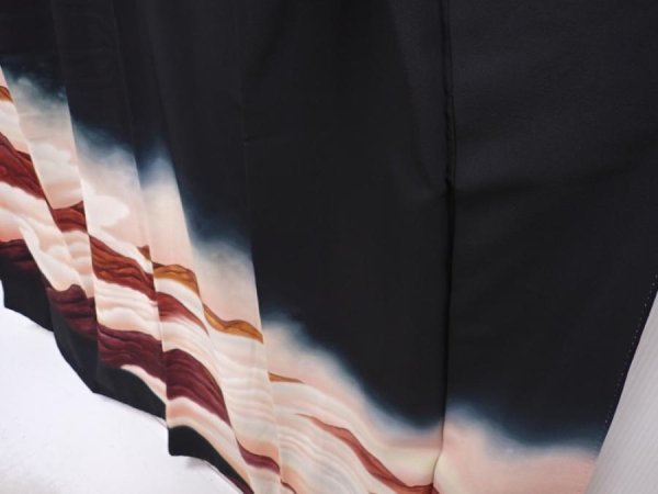 Photo4: 6310T05z1770 Vintage Japanese Kimono Silk TOMESODE Mountain Black (4)