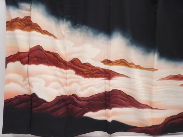 Photo5: 6310T05z1770 Vintage Japanese Kimono Silk TOMESODE Mountain Black (5)