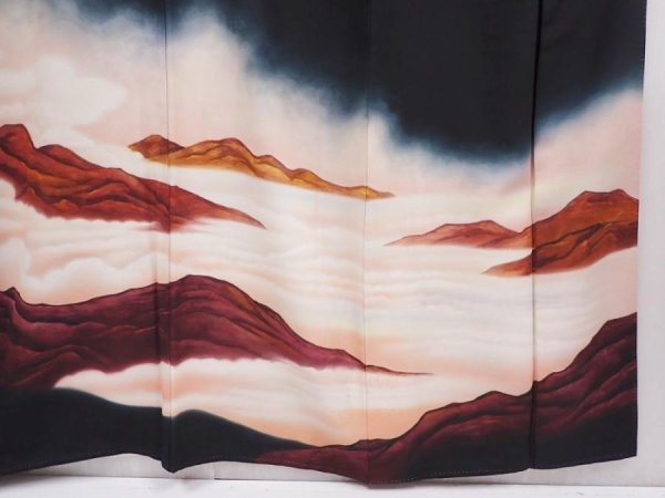 Photo7: 6310T05z1770 Vintage Japanese Kimono Silk TOMESODE Mountain Black (7)