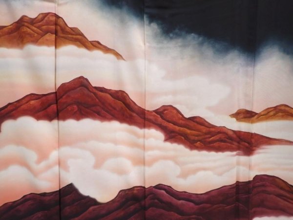 Photo8: 6310T05z1770 Vintage Japanese Kimono Silk TOMESODE Mountain Black (8)