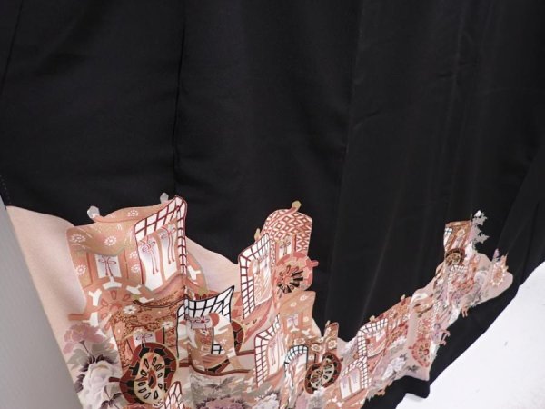 Photo3: 6310T06z1390  Japanese Kimono Silk TOMESODE Royal cart Black (3)