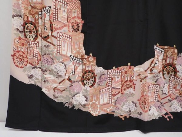 Photo6: 6310T06z1390  Japanese Kimono Silk TOMESODE Royal cart Black (6)