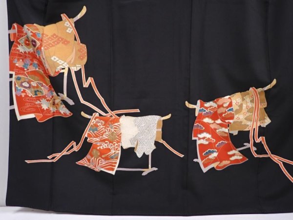 Photo5: 6310T07z1440  Japanese Kimono Silk TOMESODE Kimono Black (5)