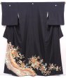 Photo1: 6310T08z1440  Japanese Kimono Silk TOMESODE Peony Black (1)