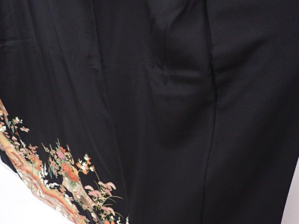 Photo4: 6310T08z1440  Japanese Kimono Silk TOMESODE Peony Black (4)
