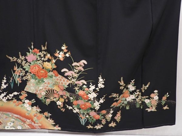 Photo7: 6310T08z1440  Japanese Kimono Silk TOMESODE Peony Black (7)