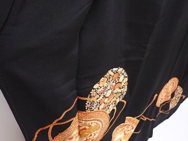 Photo3: 6312T01z1210 Vintage Japanese Kimono Silk TOMESODE Flowers Black (3)