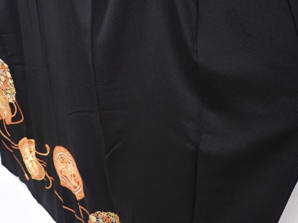 Photo4: 6312T01z1210 Vintage Japanese Kimono Silk TOMESODE Flowers Black (4)