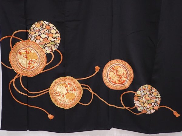 Photo5: 6312T01z1210 Vintage Japanese Kimono Silk TOMESODE Flowers Black (5)