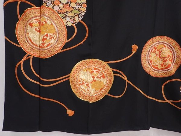 Photo6: 6312T01z1210 Vintage Japanese Kimono Silk TOMESODE Flowers Black (6)