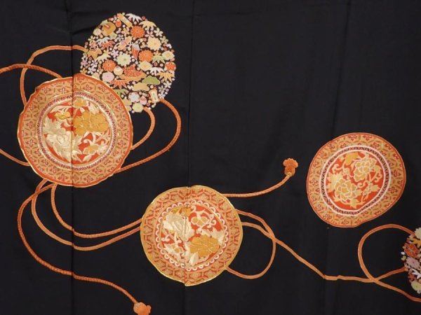 Photo8: 6312T01z1210 Vintage Japanese Kimono Silk TOMESODE Flowers Black (8)