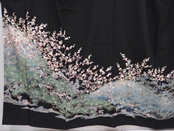 Photo5: 6312T02z1300  Japanese Kimono Silk Artist work TOMESODE Yu-zen Black (5)