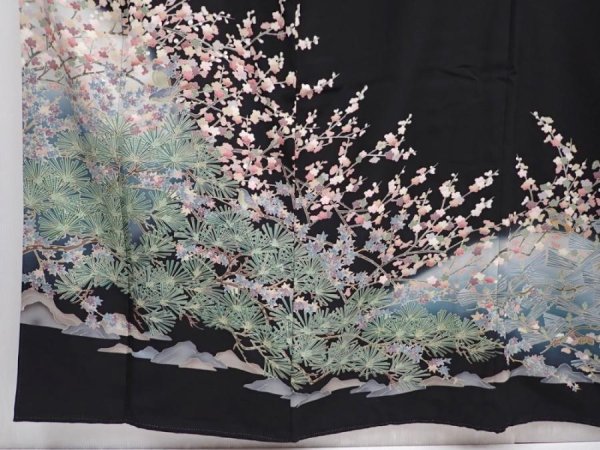 Photo6: 6312T02z1300  Japanese Kimono Silk Artist work TOMESODE Yu-zen Black (6)