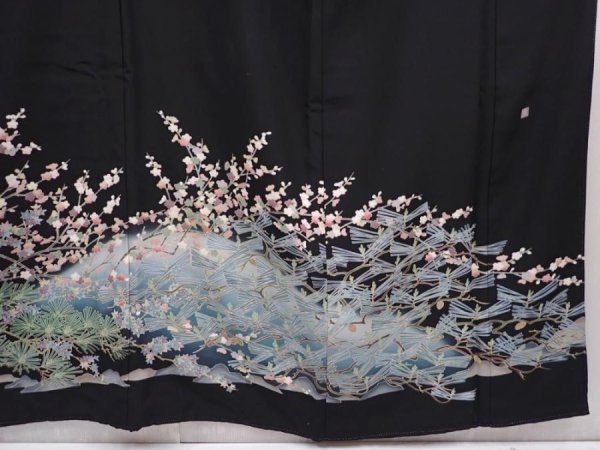 Photo7: 6312T02z1300  Japanese Kimono Silk Artist work TOMESODE Yu-zen Black (7)