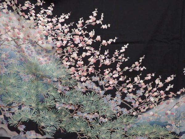 Photo8: 6312T02z1300  Japanese Kimono Silk Artist work TOMESODE Yu-zen Black (8)