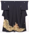 Photo1: 6312T03z1290 Vintage Japanese Kimono Silk Artist work TOMESODE Pine Black (1)