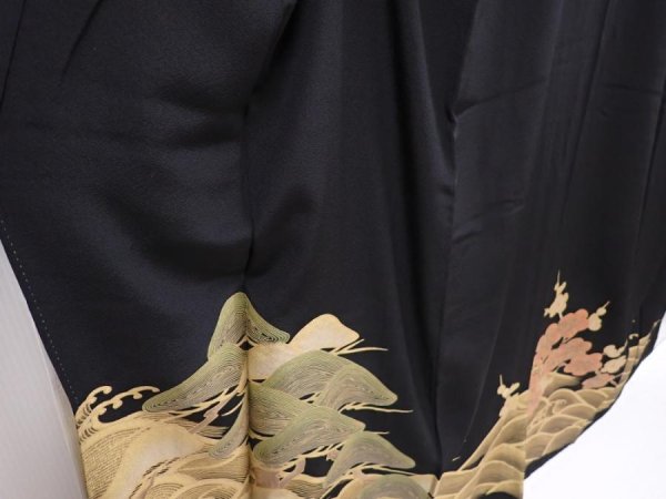 Photo3: 6312T03z1290 Vintage Japanese Kimono Silk Artist work TOMESODE Pine Black (3)