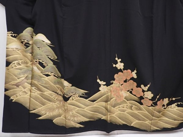 Photo5: 6312T03z1290 Vintage Japanese Kimono Silk Artist work TOMESODE Pine Black (5)