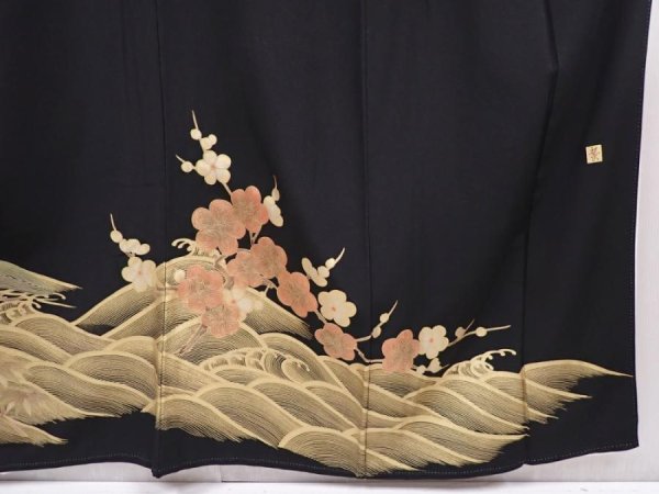 Photo7: 6312T03z1290 Vintage Japanese Kimono Silk Artist work TOMESODE Pine Black (7)