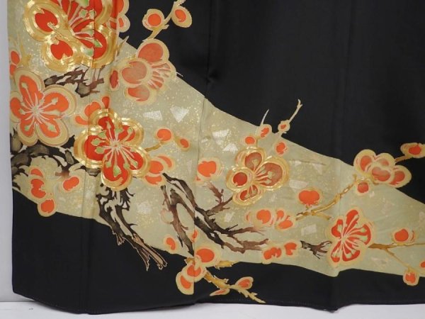Photo6: 6312T04z1460 Vintage Japanese Kimono Silk TOMESODE Plum branch Black (6)
