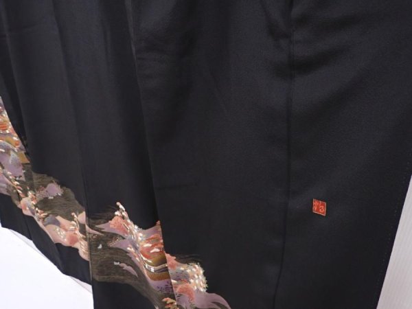 Photo4: 6312T05z1390  Japanese Kimono Silk Artist work TOMESODE Scenery Black (4)