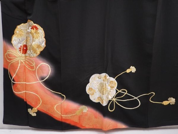 Photo5: 6312T06z1170 Vintage Japanese Kimono Silk TOMESODE Mirror Black (5)