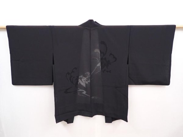 Photo1: 6313T01z280 Vintage Japanese Kimono Silk See through HAORI Leaf Black (1)