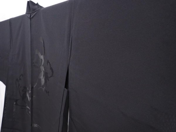 Photo2: 6313T01z280 Vintage Japanese Kimono Silk See through HAORI Leaf Black (2)