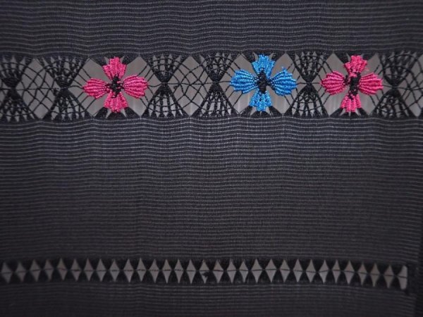 Photo4: 6313T02z240 Vintage Japanese Kimono Silk See through HAORI Flower Black (4)