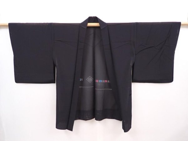 Photo5: 6313T02z240 Vintage Japanese Kimono Silk See through HAORI Flower Black (5)