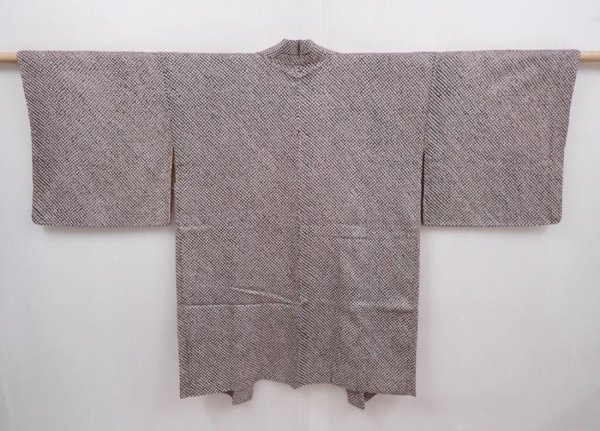 Photo1: 6313T04z470 Vintage Japanese Kimono Silk SHIBORI HAORI Plain Black (1)